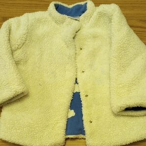Hanna Andersson Cream Sherpa Jacket with Blue Cloud Lining